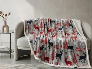 Božična deka z ovčko iz mikropliša MERRY CHRISTMAS DEER siva Dimenzije: 200 x 220 cm