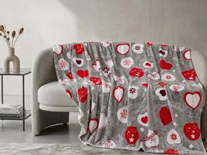 Božična mikropliš deka CHRISTMAS HEART, siva Dimenzije: 200 x 220 cm