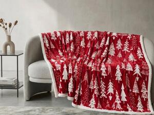 Božična deka z ovčko iz mikropliša CHRISTMAS TREES rdeča Dimenzije: 200 x 220 cm