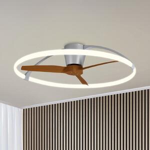 Mantra Iluminación Pametni LED stropni ventilator Nepal, srebrno-oreh, DC, tiho delovanje, zatemnjen, Les, Dnevna soba / jedilnica, Kovina, Sodobni