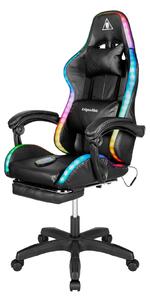 Nastavljiv 7 točkovni masažni oblazinjen LED RGB igralni računalniški stol z oporo za noge
