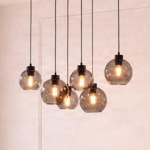 TK Lighting Obesek Cubus, dimno siva, steklo, dolžina 74 cm, 6 luči, zatemnjen, Siva, Dnevna soba / jedilnica, Steklo, Sodobni