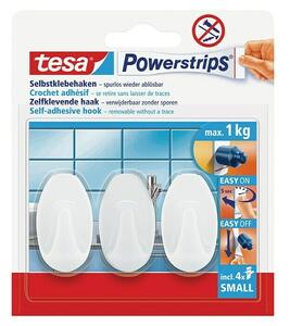 Tesa Powerstrips Samolepilni kavelj (Ovalno, Velikost: S, Bele barve, 3 kos)