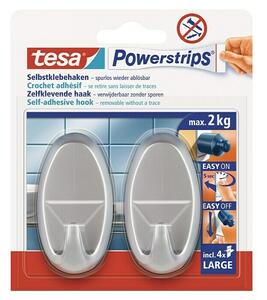 Tesa Powerstrips Samolepilni kavelj (Ovalno, Velikost: L, Krom mat, 2 kos)