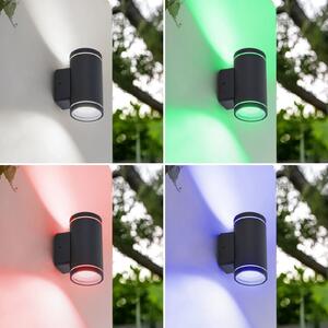 Lindby Smart LED zunanja stenska svetilka Valtin CCT RGB Tuya IP54, zatemnjen, Črna, Nerjaveče jeklo, Sodobni, Stenski reflektor