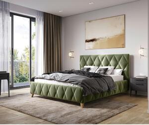 OBLAZINJENA POSTELJA 180 cm x 200 cm , les, kovina, tekstil, leseni material olivno zelena