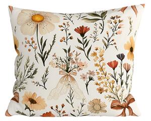Poli bombažna prevleka za vzglavnik FLORAL RIBBON POLY 45x45 cm, kremna