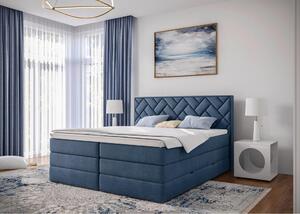 BOXSPRING POSTELJA 160 cm x 200 cm , leseni material, tekstil temno modra