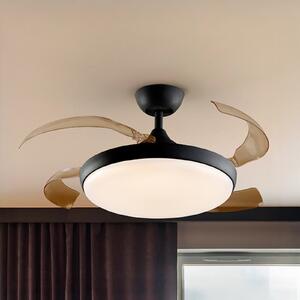 Schuller Valencia LED stropni ventilator Venturi črn/dimast DC Ø 106 cm tih, zatemnjen, Siva, Dnevna soba / jedilnica, Plastika, Sodobni