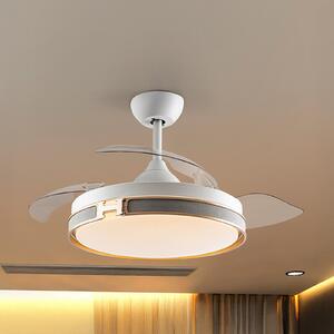 Schuller Valencia LED stropni ventilator Herón bel/zlato/siv/prozoren Ø106 cm tih, zatemnjen, Prozorna, Dnevna soba / jedilnica, Plastika, Sodobni
