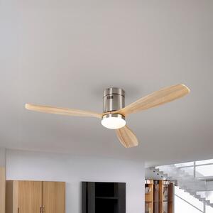 Schuller Valencia LED stropni ventilator Siroco, nikl/svetlo les Ø 132 cm tiho, zatemnjen, Les, Dnevna soba / jedilnica, Les, Sodobni