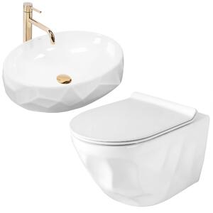 Set viseča WC školjka REA Gustavo Rimless + nadpultni umivalnik Maya