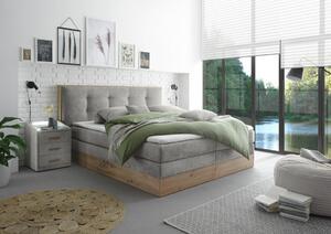 POSTELJA BOXSPRING 180 cm x 200 cm , les, tekstil, leseni material svetlo siva