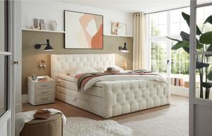 POSTELJA BOXSPRING 180 cm x 200 cm , tekstil, leseni material krem barve