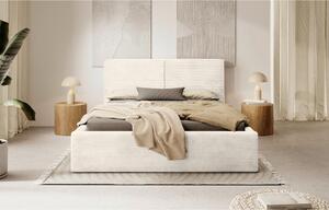 OBLAZINJENA POSTELJA 140 cm x 200 cm , les, tekstil, leseni material krem barve
