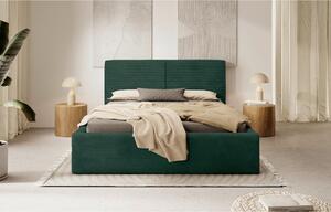 OBLAZINJENA POSTELJA 140 cm x 200 cm , les, tekstil, leseni material temno zelena