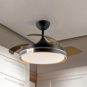 Schuller Valencia LED stropni ventilator Herón črn/zlati/dimni Ø 106 cm tih, zatemnjen, Siva, Dnevna soba / jedilnica, Plastika, Sodobni