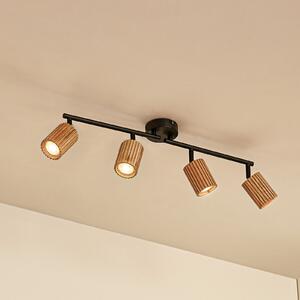 Lindby stropni reflektor Stralino, 4-plamenski, dolžina 60 cm, les, zatemnjen, Les, Hodnik, Les, Sodobni