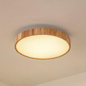 Lindby LED stropna svetilka Velua, bela/svetlo lesena, CCT, Ø 50 cm, zatemnjen, Les, Dnevna soba / jedilnica, Les, Sodobni