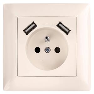 Enojna vtičnica z ozemljitvijo + 2x USB-A OSTE JNH003-G Beige