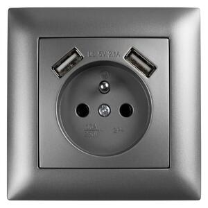 Enojna vtičnica z ozemljitvijo + 2x USB-A OSTE JNH003-G Grey