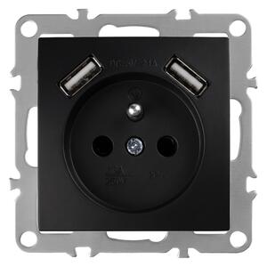 Enojna vtičnica z ozemljitvijo + 2x USB-A OSTE JNH003-G Black