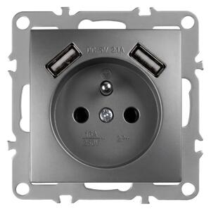 Enojna vtičnica z ozemljitvijo + 2x USB-A OSTE JNH003-G Grey