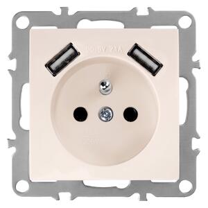 Enojna vtičnica z ozemljitvijo + 2x USB-A OSTE JNH003-G Beige