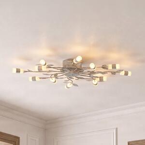 Lindby LED stropna svetilka Bolonia, medenina/bela, Ø 80 cm, Zlata / medeninasta, Dnevna soba / jedilnica, Kovina, Podeželska hiša / Rustikalna