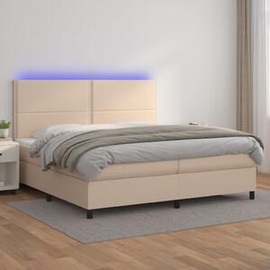 VidaXL Box spring postelja vzmetnico LED kapučino 200x200 cm um. usnje