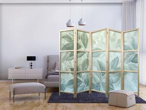 Japanski paravan - Large Leaves in Green-Mint Shades - Botanical Motif