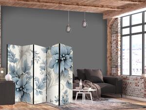 Paravan - Turquoise Flowers in Retro Vibe; Floral Ornaments