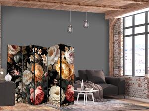 Paravan - Floristry in Vintage Style - a Plethora of Colorful Flowers on a Black Background