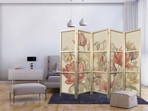 Japanski paravan - Bouquet with Tulips - Colorful Flowers on a Light Background - Illustration