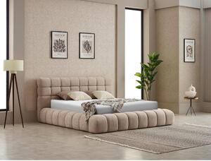 OBLAZINJENA POSTELJA 180 cm x 200 cm , kovina, tekstil naravne barve