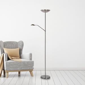 Lucide LED-stoječa svetilka ZENITH, krom, 2-svetilna. Višina 180 cm, kovinska, z, zatemnjen, Krom, Dnevna soba / jedilnica, Kovina, Sodobni, Svetilka za branje