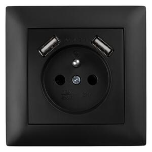 Enojna vtičnica z ozemljitvijo + 2x USB-A OSTE JNH003-G Black