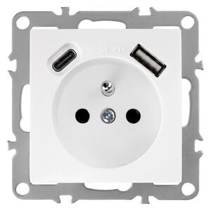 Enojna vtičnica z ozemljitvijo + USB-A USB-C OSTE JNH004-G White