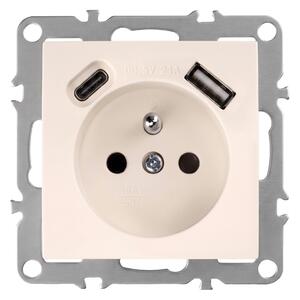Enojna vtičnica z ozemljitvijo + USB-A USB-C OSTE JNH004-G Beige