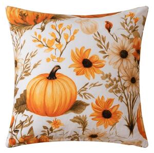 Prevleka za vzglavnik iz mikrovlaken FLOWERS AND PUMPKINS 45x45 cm, oranžna