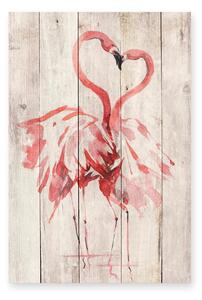 Stenska dekoracija iz borovega lesa Madre Selva Love Flamingo, 60 x 40 cm