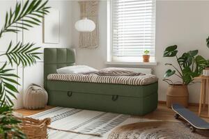 POSTELJA Z VZMETNICO 90 cm x 200 cm , les, tekstil, leseni material temno zelena