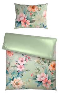 OBOJESTRANSKA POSTELJNINA FLOW 140/200 cm saten zelena
