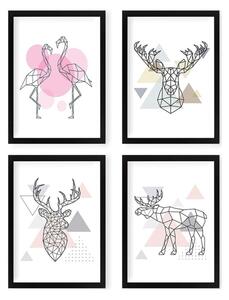 Plakati v kompletu 4 ks z okvirjem 24x29 cm Geometric Animals – Wallity