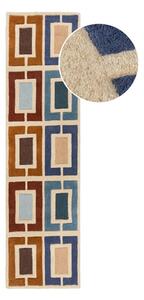 Moder/oranžen ročno tkan volnen tekač 60x230 cm Retro Blocks – Flair Rugs