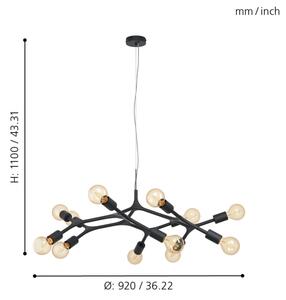 Eglo 98347 - Lestenec na vrvici BOCADELLA 12xE27/60W/230V