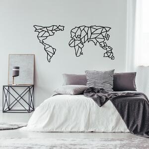 Črna kovinska stenska dekoracija Geometric World Map, 120 x 58 cm