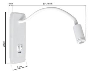 LED Fleksibilna stenska svetilka z USB BASE 1xLED/8W+1xLED/2W/230V bela