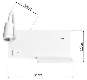 LED Stenska svetilka SHELF 1xLED/4W+1xLED/5W+1xLED/2W/230V bel + USB