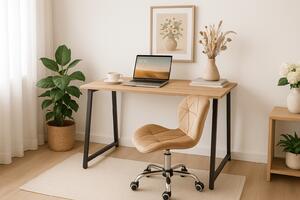 Set za pisarno ZARIMO miza 80x40 cm hrast sonoma + stol AVOLA VELVET svetlo rjava